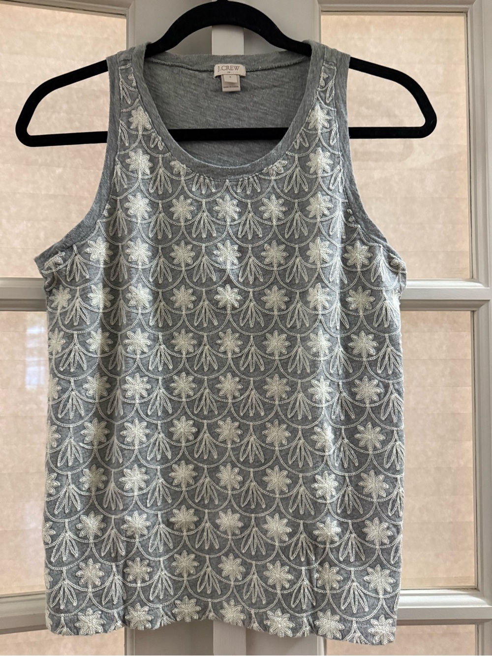 J. Crew Light Gray Tank Top with White Floral Embroidery
